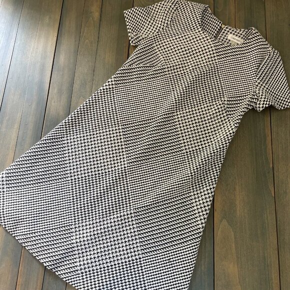 Calvin Klein Black Houndstooth Knee Length Stretch Lined Fall Dress Size 4 (UU) - Picture 1 of 10